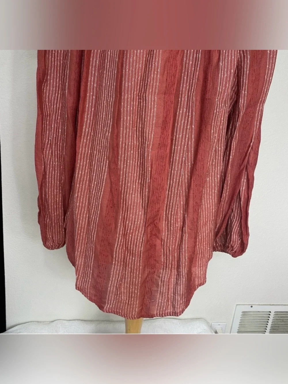 Free People Women Burnt Red Stripe Gauzy Peasant Oversize Blouse Size Large Boho